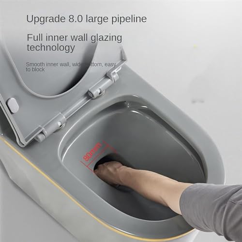 Inodoro UMJIGF de cerámica gris, inodoro de descarga dual super sifónico de una pieza para baño doméstico y hotel, inodoro silencioso creativo, A-680x360x830mm miniatura 2