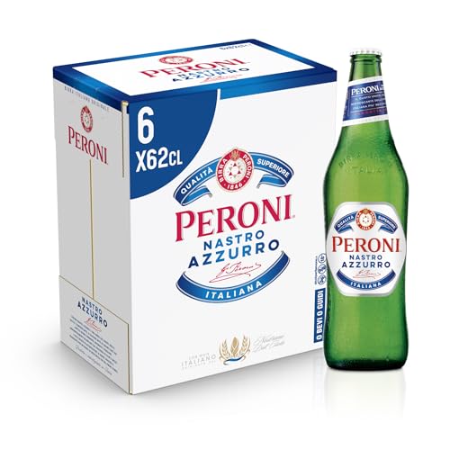 Peroni Nastro Azzurro, Cassa Birra con 6 Bottiglie di Birra da 62 cl, Birra Premium Lager a Bassa Fermentazione, Gusto Rinfrescante e Rigenerante, Gradazione Alcolica 5% Vol