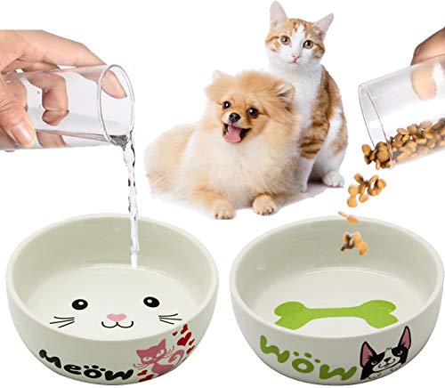 BPS 2X Comedero Bebedero Cerámica Tamaño S para Gato Perro Pequeño Mascotas Producto Alimentación con Diseño Profesional Color Blanco 12 x 4 cm Color Envia al Azar BPS-11200 * 2