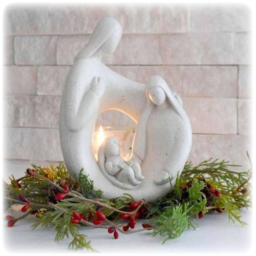 Nativity Sets for Christmas Indoor Statue with LED Tealight Candle Holder Contemporary Style Decoration Holy Family Figurine Gift, Present, Decorate for Holidays
