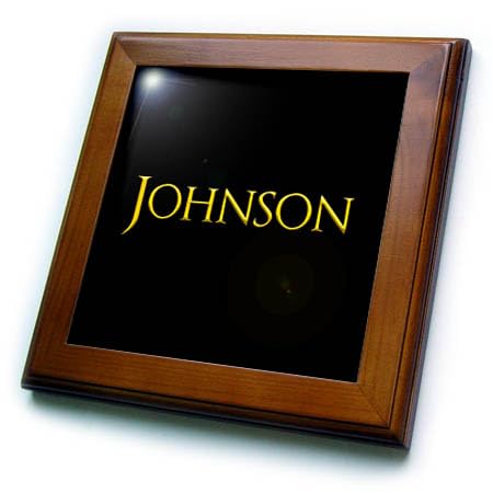 3dRose 8x8 Framed Tile - Johnson Popular Baby boy Name in America. Yellow on Black Gift, Charm Alexis Design - Popular Male Names in USA