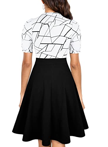 Image of Mokayee Womens Summer Short Puff Sleeve Casual Semi-Formal Fit and Flare Church Wedding Guest Work Dresses with Pockets