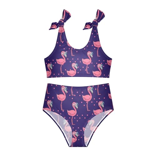 Toddler Girls Swimsuit Cute Pink Flamingo Dots Swimwear Kids Two Piece Bathing Suits for Girls Bikini Set 3-12T