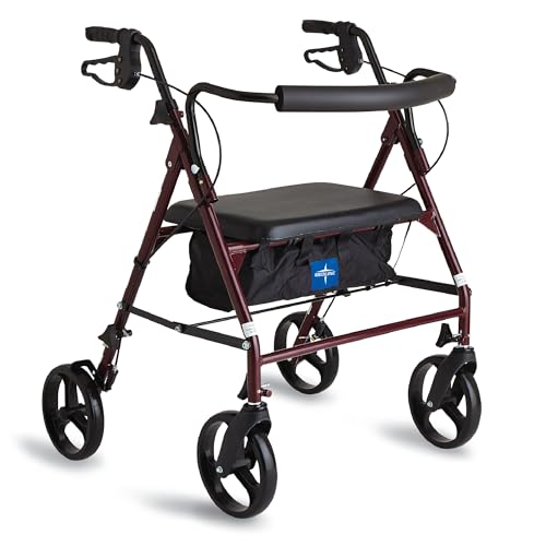 Medline Large Steel Bariatric Rollator Walker with...