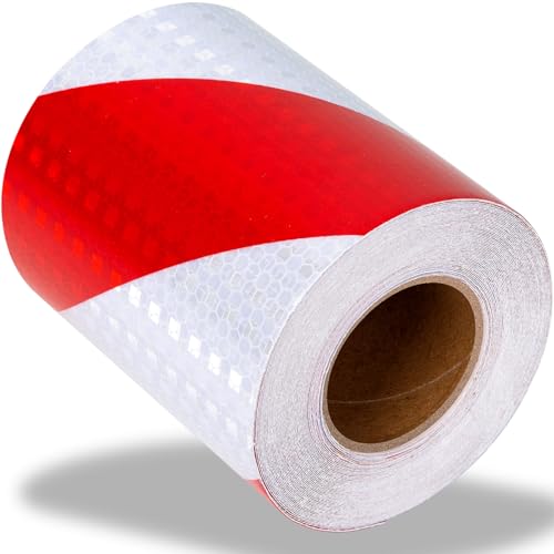 Cinta Adhesiva Reflectante Blanca Rojo 10mx10cm Cinta Señalizacion para Remolque Coche Policial Noche Running Cinta Seguridad Adhesiva Cinta Reflectante Adhesiva Alta Visibilidad Blanca y Roja Rollo
