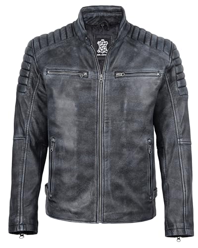 Image of fjackets Cafe Racer Mens Leather Jacket - 100% Real Lambskin Leather Jacket Men Moto Style Outerwear