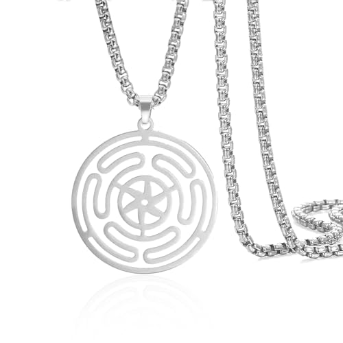 VASSAGO Wheel of Hecate Necklace Stainless Steel Triple Moon Goddess Hekate Strophalos Pendant Pagan Wicca Amulet Jewelry for Women Men
