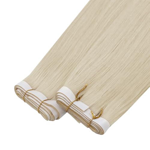 Image of Full Shine Invisible Tape in Weft Hair Extensions Human Hair, Color 60 Ash Blonde, Genius Weft Tape in Hair Extensions, 20 Inch 4PCS 120g Long Straight for Party