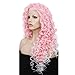 IMSTYLE Pink Curly Lace Front Wigs Women Cosplay Costume Daily Wear Bounce Fluffy Wig Hair Heat Resistant 26 Inch(Pink)