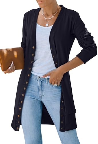 MEROKEETY Women's 2025 Fall Long Sleeve Cardigan Sweater Lightweight Snap Button Down Open Front Casual Outfit