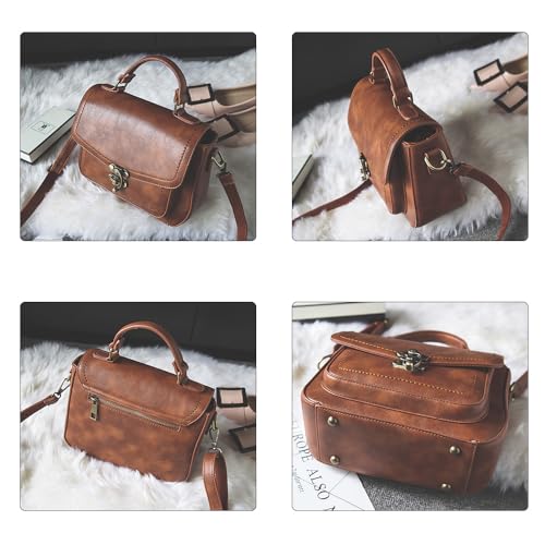 Vintage Crossbody Bags for Women, Small Leather Purse Messenger Bag, Retro Women Shoulder Handbag with Top Handle4