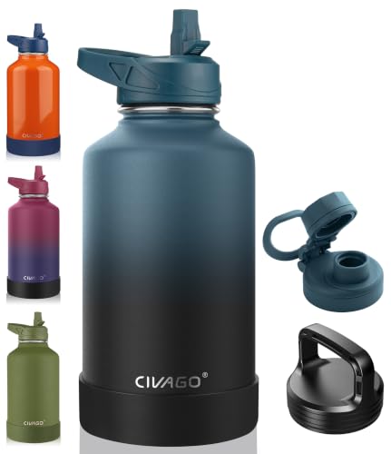 Image of CIVAGO 64 oz Insulated Stainless Steel Water Bottle With Straw and 3 Lids