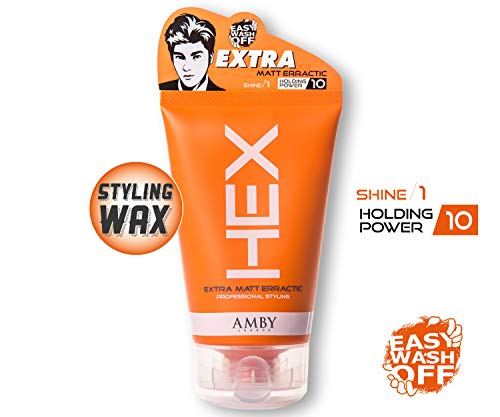 AMBY Hex [Easy Wash Off] Extra Matt Erractic ~ Professional All Day Strong Hold Hair Styling Wax for Man