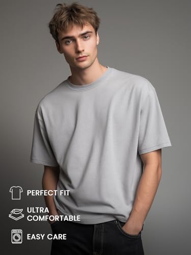 Image of Nobero 100% Cotton Oversized T Shirts for Men Stylish | Oversized Fit | Solid T Shirts for Men 180 GSM Combed Cotton | Round Neck Half Sleeve