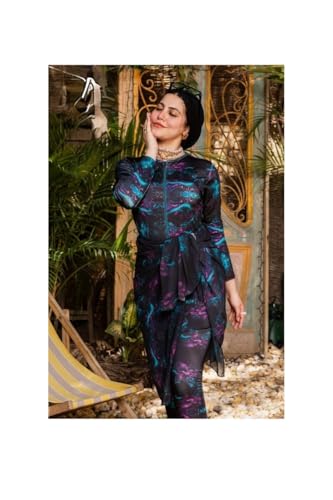 مايوه سباحة شرعي للمحجبات، ٤ قطع، مصنوع من الليكرا، مقاوم للكلور، سريع الجفاف (متعدد اللوان, XL)