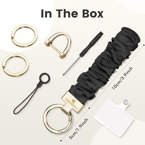 Image of Scrunchie Keychain Wristlet, Key Chain for Car Keys with D Ring, Stretchy Phone Charms with Tether Tab for Women.