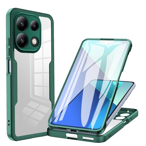 Cover per Xiaomi Poco X6 Pro 5G Custodia Anti-graffio con dell Schermo Integrata Protezione 2in1 Dual Layer Ibrida 360° Full Body Antiurto Protettiva Case Transparente+Verde