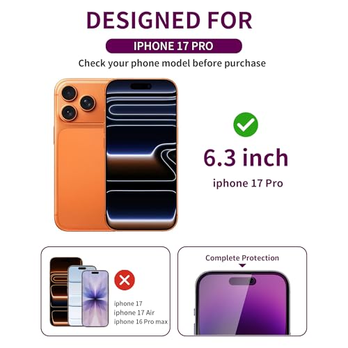 Image of 2 Pack Privacy Screen Protector for iPhone 17 Pro Tempered Glass 6.3'' Private Saver Anti-Spy Eye Protection Anti-Scratch Full Coverage No Bubble