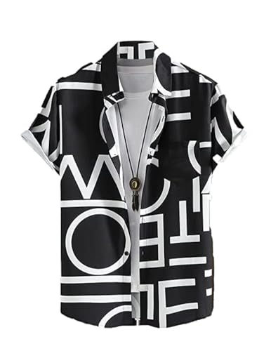 LookMark Men's Cotton Blend Printed Stitched Half Sleeve Shirt (Printed_Shirt_ADAM_Black-L)