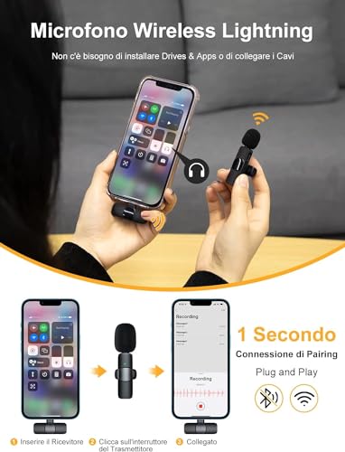 Moman-Microfono-Lavalier-Wireless-CP1XA-24-GHz-2TX-Mic-Senza-Fili-Doppio-Microphone-con-Interfaccia-Lightning-per-YouTube-Tiktok-Vlog-Microphone-Wireless-Lavalier-iPad-iPhone-14131211