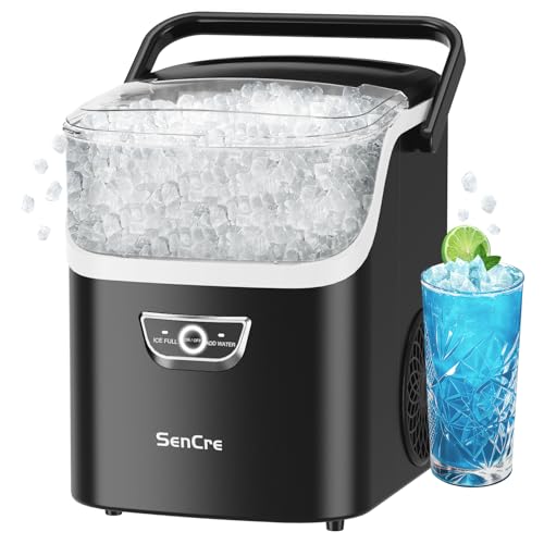 SenCre Nugget Ice Maker with Handle, 40lbs/Day Countertop Ice Maker Ready in 5 Mins, Soft Sonic Ice, Auto-Cleaning Ice Makers Portable Ice Machine for Home Kitchen Office Party & Large Families