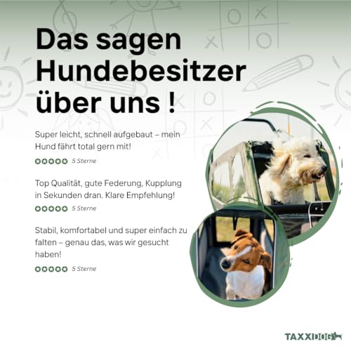 TAXXI Dog M Hundeanhänger für Fahrrad – Stabiler Fahrradanhänger für Hunde bis 40 kg – mit Einstieg vorn & hinten, Netzfenster, Reflektoren, Kupplung – faltbar & wetterfest