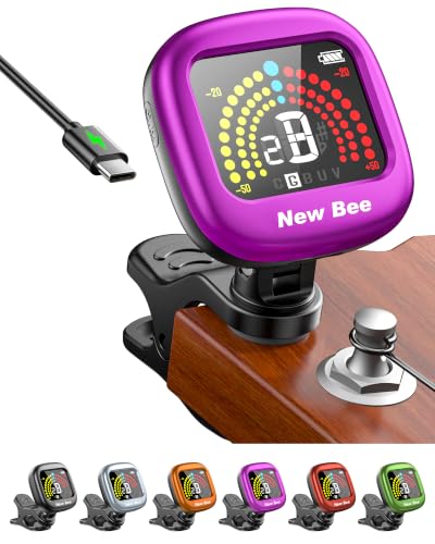 Image of New bee Guitar Tuner Rechargeable, Color Screen Clip On Tuner (Purple, 1 Pack)