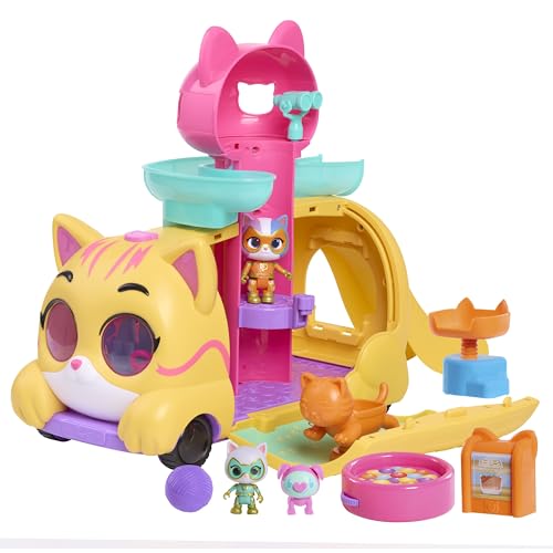 Just Play Disney Junior SuperKitties Purr N Go Lights and Sounds Playset 10 Pieces Articulated Figures Kids Toys for Ages 3 Up