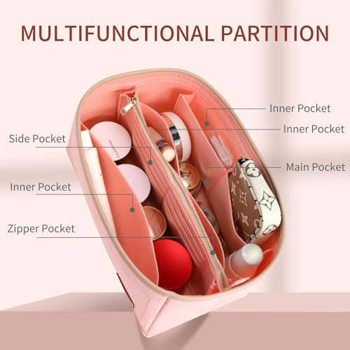 Image of Doxo Purse Organizer Insert & Base Shaper 2pc Set, Felt Handbag Organizer Insert Suitable for Speedy 25 And More(Pink,Medium)