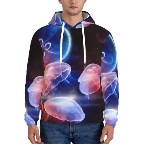 Sweat à capuche méduses imprimé multicolore avec cordon de serrage ajustable
