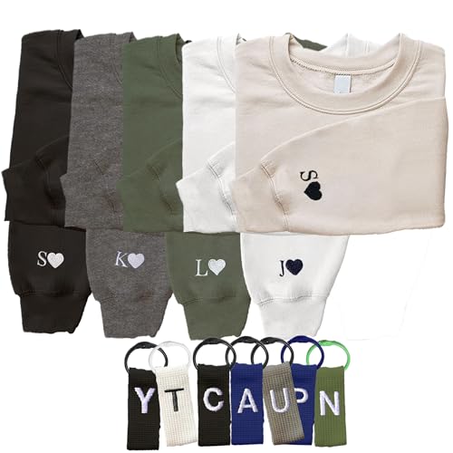 GODMERCH Custom Embroidered Initial Heart Sweatshirt, Personalized Sweatshirt Initial On Sleeve Matching Valentines Christmas