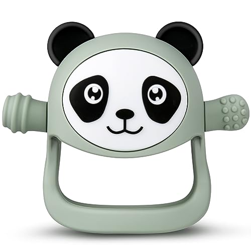 Image of COZYPANDA Teething Toys for 0-12 Months, Silicone Panda Baby Hand Mittens with Pacifier, Chew Toys for Breast Feeding (Green)