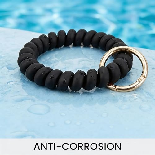 Image of Black Stretchable Wristband Keychain, Inner Diameter 1.65 inch Durable Waterproof Wrist Key Holder with Adjustable Wristlet Strap - Ideal for Gym, Swimming, Sauna, Running, and Outdoor Activities(Unisex)