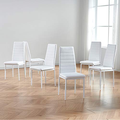 IDS Online Modern Faux Leather High Back Padded Seat Dining Chair with Metal Legs for Kitchen, Home Furniture, Living Room, Meeting Room, Restaurant - White (Set of 6)