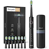 Fairywill E11 Elektrische Zahnbürste, 5 Modi Elektrische Schallzahnbürste, 2 Minuten Timer, Schwarz Zahnbürste mit 8 Aufsteckbürsten, 2 Stunden USB-Aufladung für maximal 30 Tage, IPX7 Wasserdicht