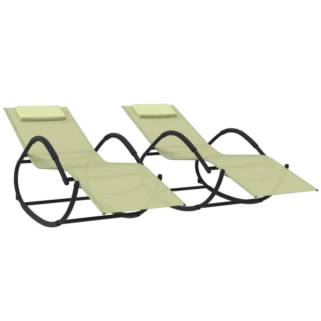Chaise longue à bascule ergonomique en acier et textilène crème x2