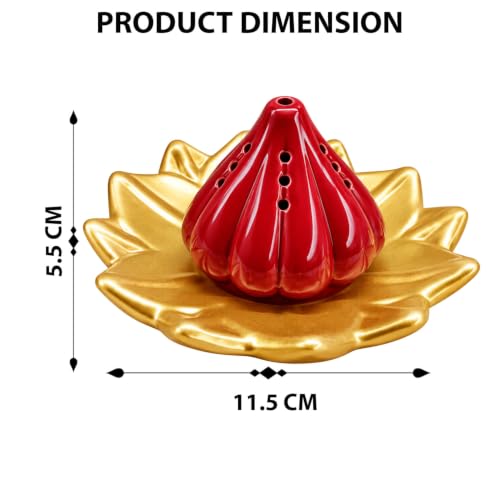 Image of SIGNAMIO Ceramic Sambrani Dhoop Doopam Dhupam Stand Holder - Gold Red