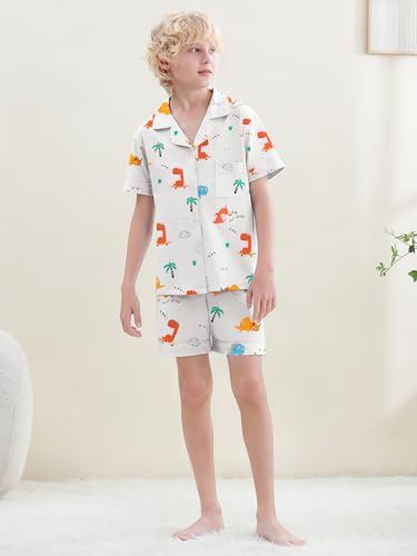 Umeyda Boys Cotton Pajamas Set, Teens Boys Sleepwear Set Kids 2 Pcs Pj Short Sleeve Pajamas Super Soft Loose Loungewear, Dinosaur, for Ages 5-6 Years = Tag 1303