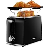 TWOMEOW Toaster 2 Scheiben, Auto-Centre Toaster, Toaster Mit BröTchenaufsatz Mit 6 Farbwechsel-Stufen + Auftauen + Warmhalten, Toaster Schwarz Mit Extra Breitem Toastschlitz (30 mm), 750 W, Auto-Rise