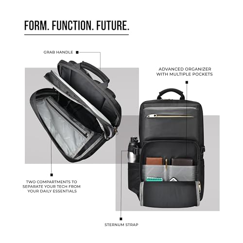 Image of Gear Double Decker 31L Large Water Resistant Faux Leather Anti-Theft 5 Compartment Laptop Backpack /Office Bag For Men /Women (Black)