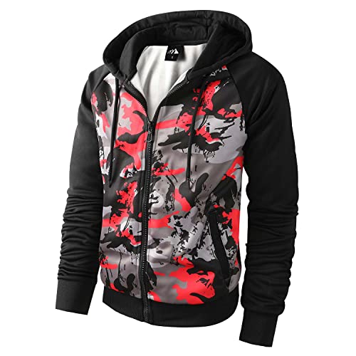 Men's Zip Up Color Block Hoodie Fleece Gym Workout zippered Sweatshirt Fashion Long Sleeve Hooded WIth Pocket