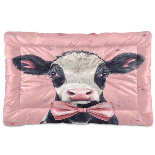 Fuauuyl Almohadilla suave para cama de perro con lazo de vaca rosa, almohadilla lavable a máquina con parte inferior antideslizante para dormir de perro, 61 x 45 cm
