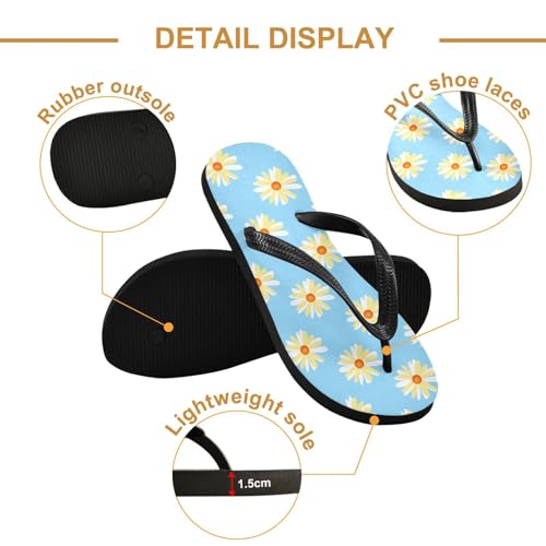 Sinestour White Flower Blue Flip Flops for Beach Thong Sandals Anti-slip Lightweight Beach Slippers for House Indoor Outdoor3