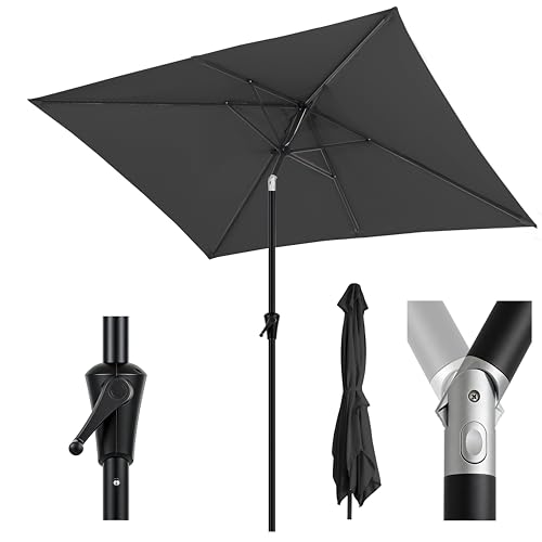 Sekey Aluminum Sonnenschirm mit Kurbel und Knicker 200 × 300 cm Sonnenschirm Rechteckig für Balkon Garten & Terrasse Sonnenschutz UV 50+