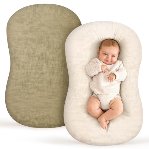 Image of Termichy Baby Lounger Covers for Newborns: Muslin Lounger Pillow Covers Fit for Snuggle Me for Cozy Naps at Home or On The Go – Must Have Baby Nest Lounger Sheets for Toddler Girl Boy 0-12 Months