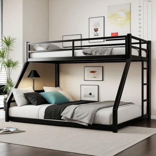Catálogo de Coppel Muebles Literas los más solicitados. 45 UOCFYK - Litera individual XL sobre cama Queen para adolescentes y adultos, marco de litera de metal resistente con barandilla y escalera de longitud completa, reducción de ruido...