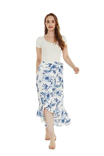 Women's Hawaiian Luau Wrap Ruffle Skirt in Midnight Bloom