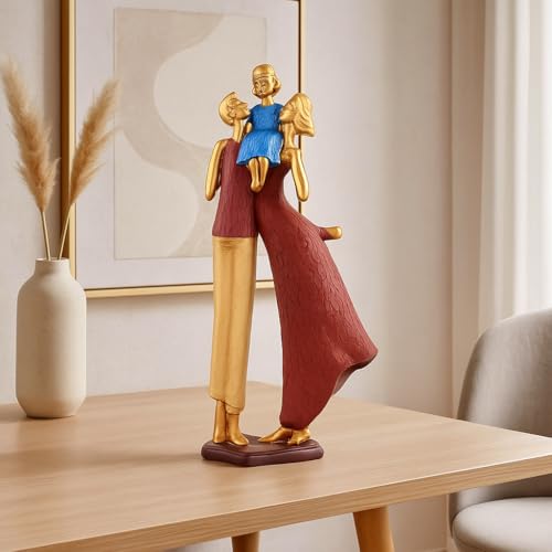 Image of Xtore Gold & Burgundy Resin Family Figurine | Modern Decorative Statue | Parent and Child Design | Living Room, Bedroom, Office Accent - (Pack of 1, Multicolor)
