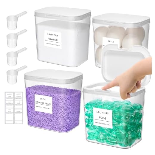 Lifewit Contenitore Detersivo Capsule di Detersivo per Bucato, Dispenser Detersivo Lavatrice in Plastica, Dispenser Sapone e Lozioni Commerciali con Etichette e Cucchiai, 2700 ml, 4 Pezzo