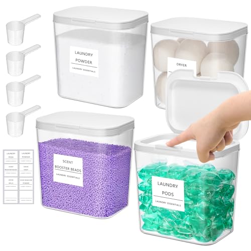 Lifewit Rangement Lessive Liquide en Capsules avec étiquettes et Cuillères, Récipient pour Poudre à Lessive avec Couvercle à Pression, Boîtes et Flacons...